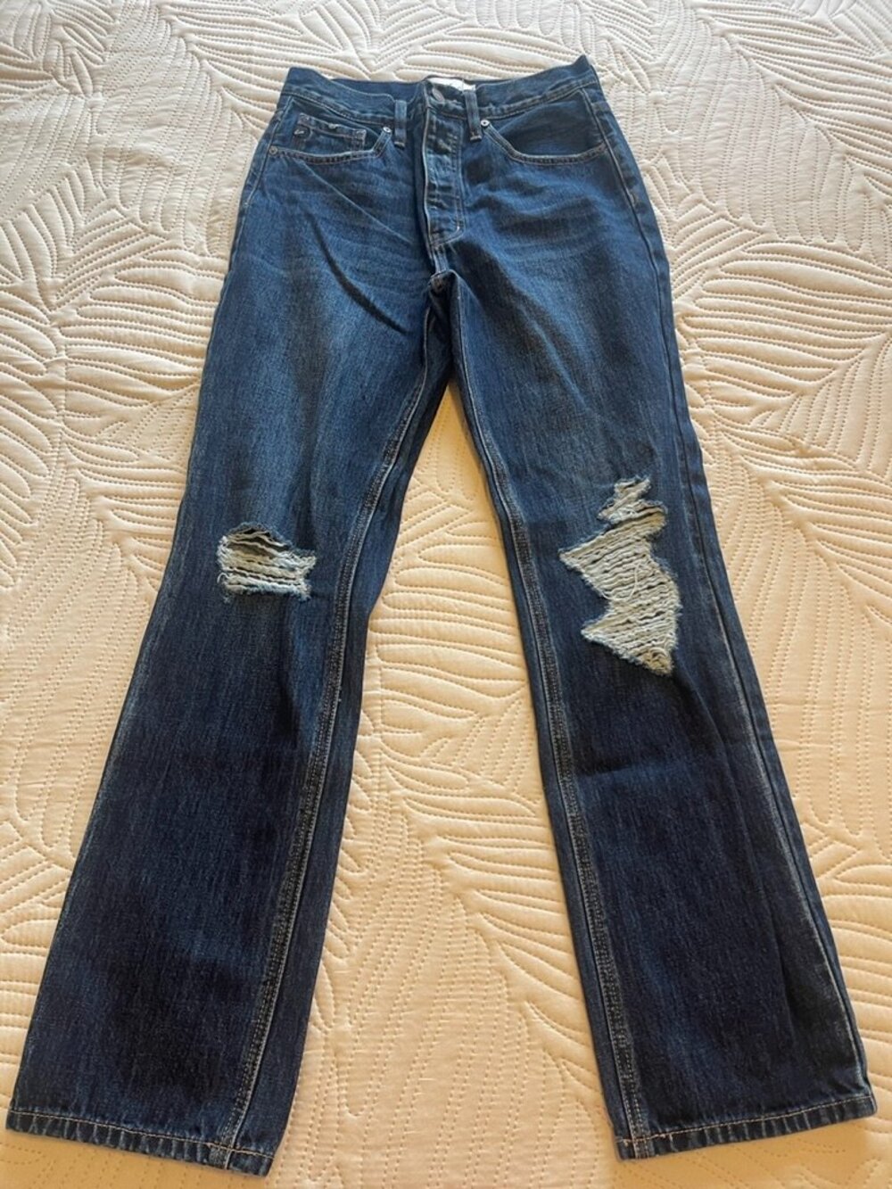 KanCan Estilo High Rise Distressed Staight Jeans 3/25 Button Fly 100% Cotton